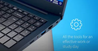 Laptop and text 