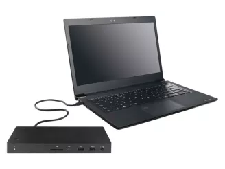 A laptop connected to a docking station
